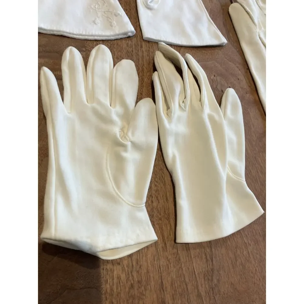 Ladies White Gloves Lot of (3) Vintage Embroidered Regency Tea Party Cotillion‎
